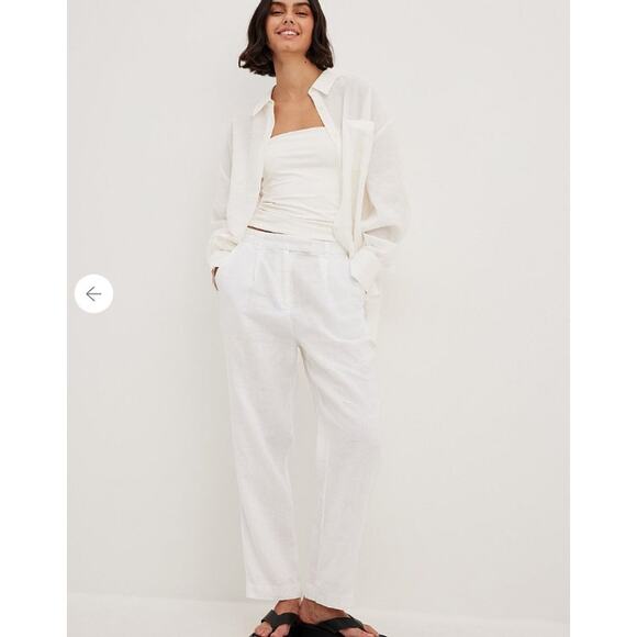 NA-KD EU 36 US 6 Women's White Linen Cropped Pants High Waist NWT - Picture 1 of 8